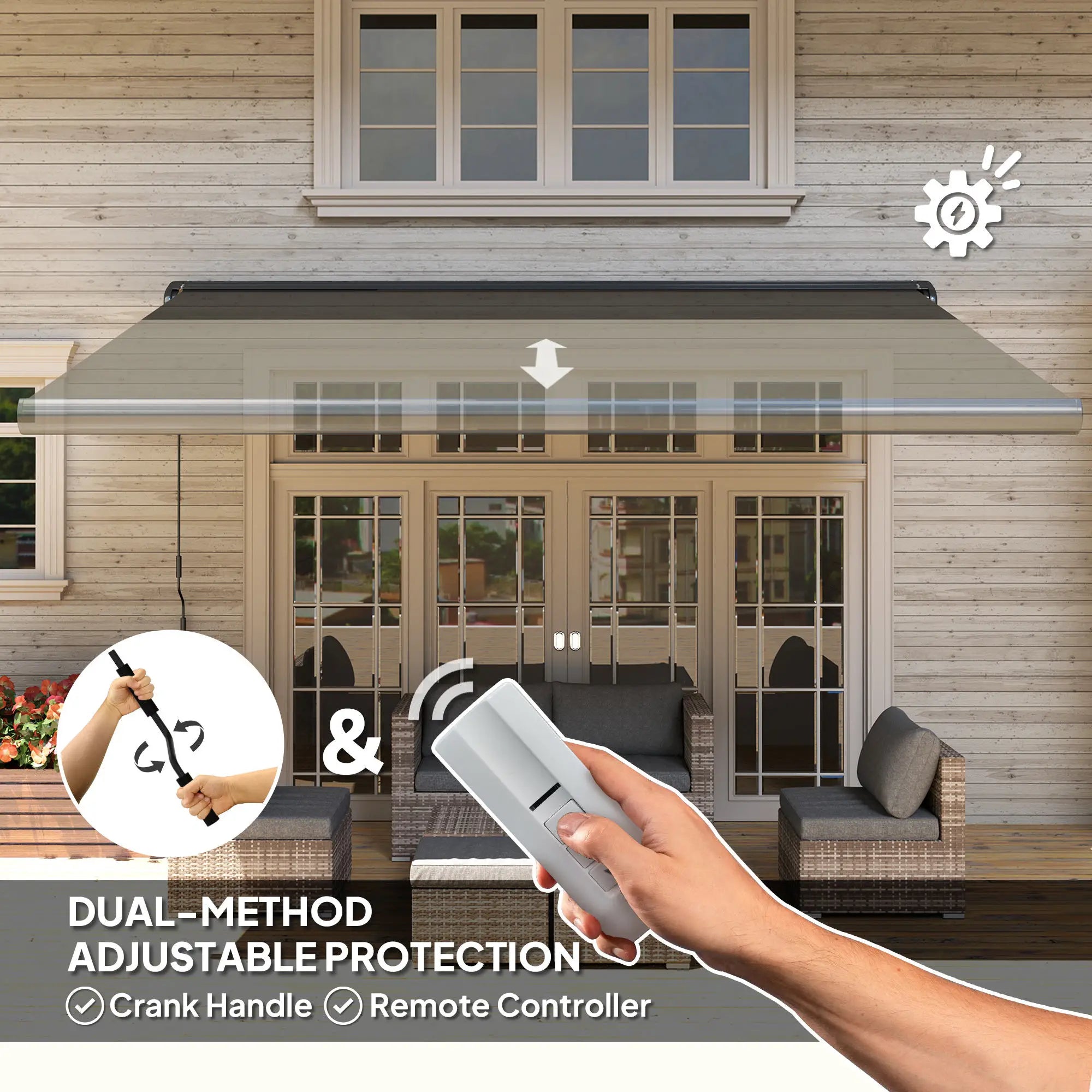 4m x 3m Retractable Electric Awning With Remote and Dark Grey Aluminium Frame UPF50+