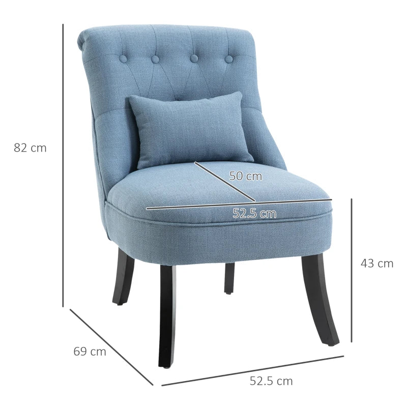 Upholstered Fabric Single Sofa Dining Chair with Pillow and Solid Wood Legs for Living Room, Blue
