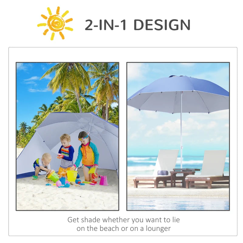 Blue 2m UV Protection Beach Umbrella with Side Panel