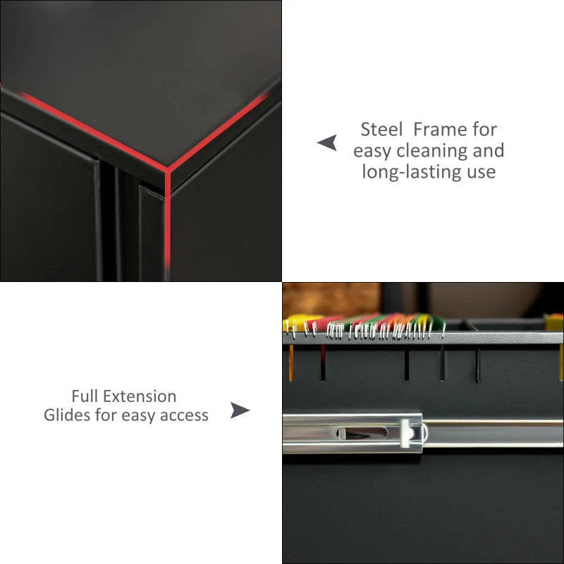 Vinsetto Lockable Metal Mobile File Cabinet with Wheels - 2 Drawer Compact Under Desk Storage for A4 & Legal Files, Black