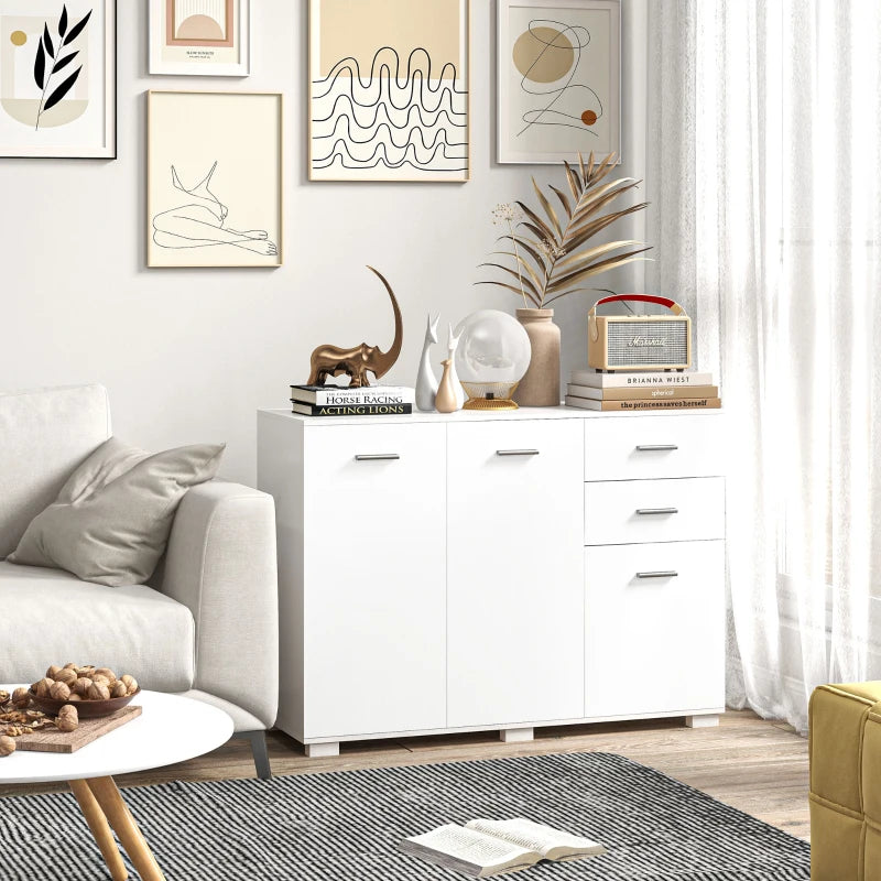 Modern White Sideboard Storage Cabinet with 2 Drawers and 3 Doors Adjustable Shelves for Living Room and Dining Room