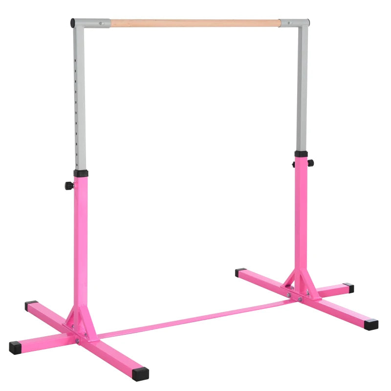 Height Adjustable Gymnastics Horizontal Bar for Kids Junior Fitness Equipment Pink