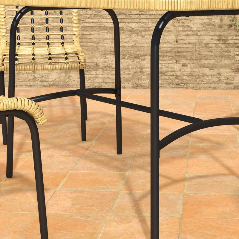 5-Piece Rattan Garden Dining Set with Glass Tabletop - Natural Wood