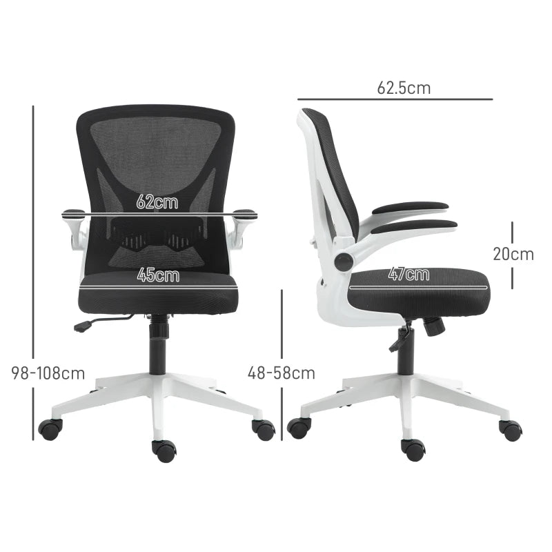 Vinsetto Ergonomic Mesh Back Office Chair with Flip-Up Arms - Stylish Black and White Design for Comfort and Support