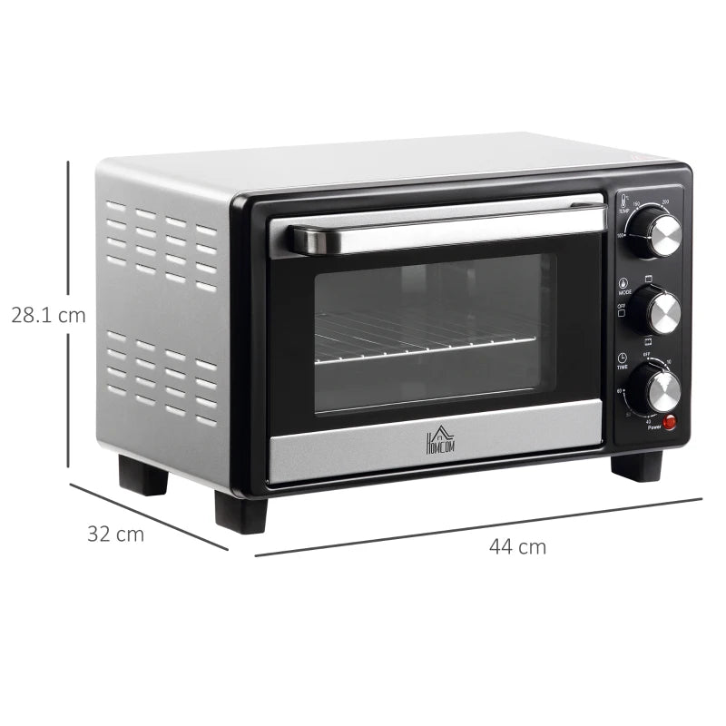 16L Mini Countertop Oven - 1400W, Stylish Black/Silver Design, Perfect for Baking, Broiling, and Toasting - Compact Kitchen Appliance