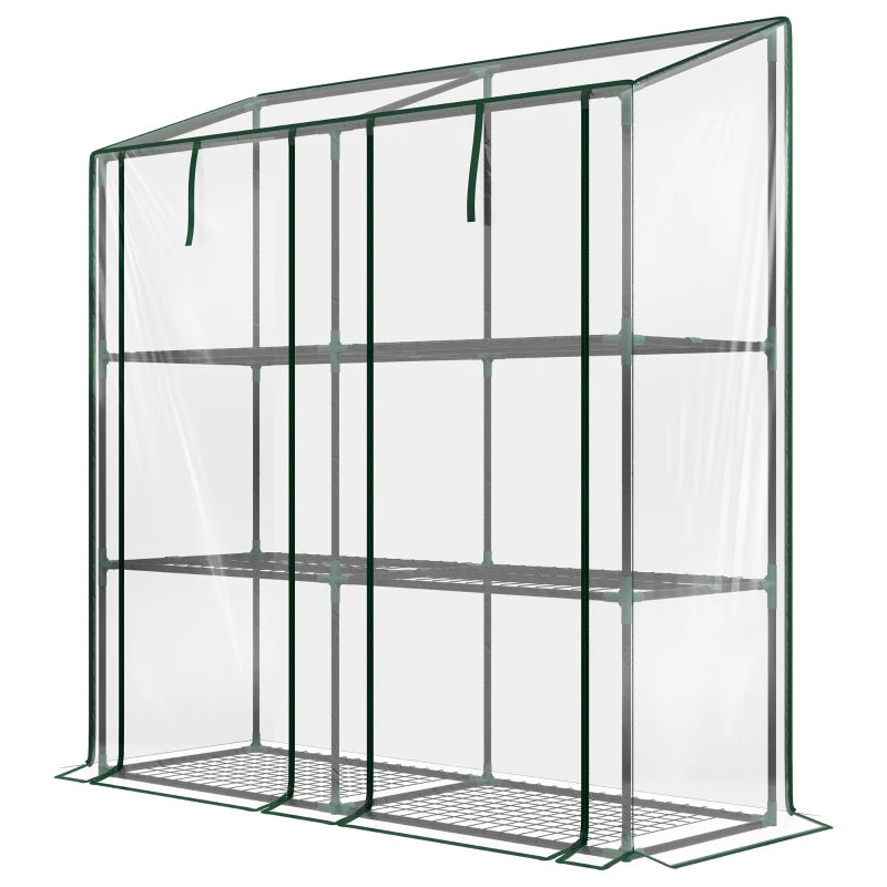 Compact Green Lean-To Greenhouse with 3 Shelves