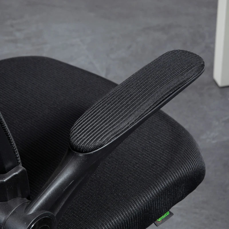 Vinsetto Ergonomic Mesh Back Office Chair with Flip-Up Arms - Adjustable Height, Comfortable Black Desk Chair for Home & Office