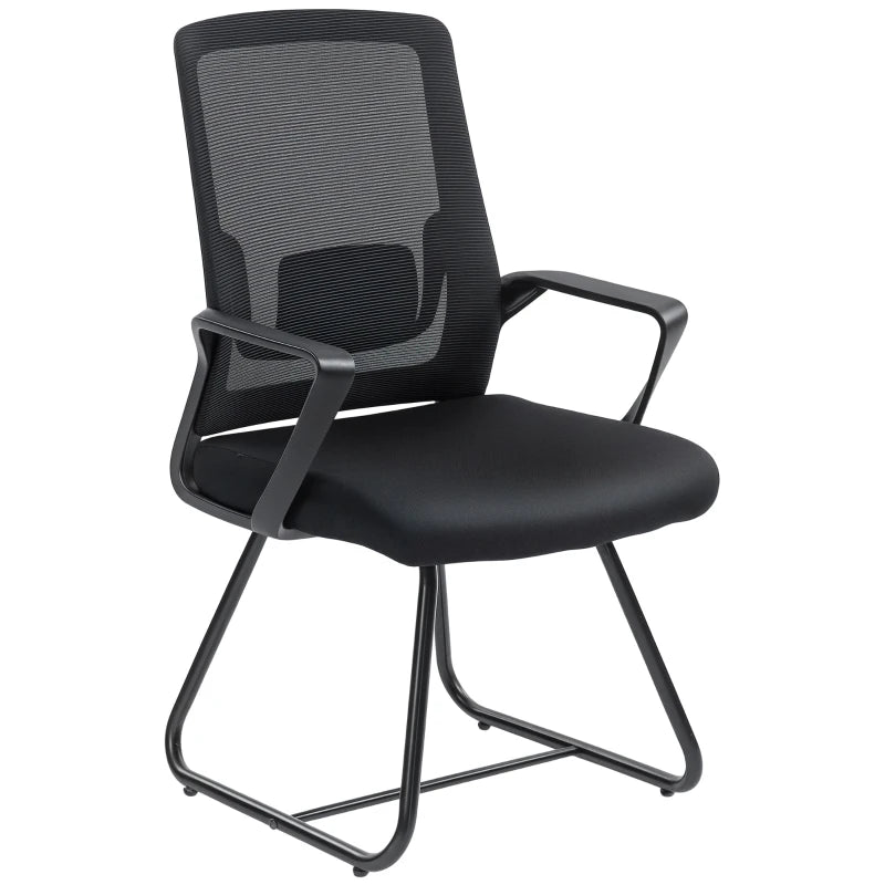 Ergonomic Desk Chair No Wheels - Mesh Back Office Chair with Lumbar Support & Metal Base for Waiting & Conference Rooms - Black