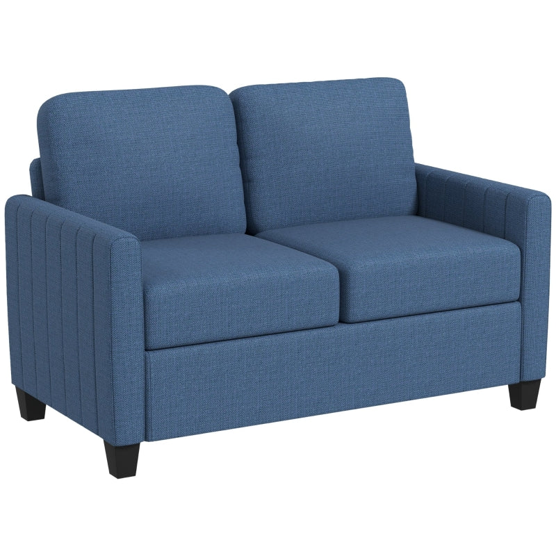 Modern Boxy Two-Seater Sofa in Blue with Linen-Look Fabric for Stylish Living Room