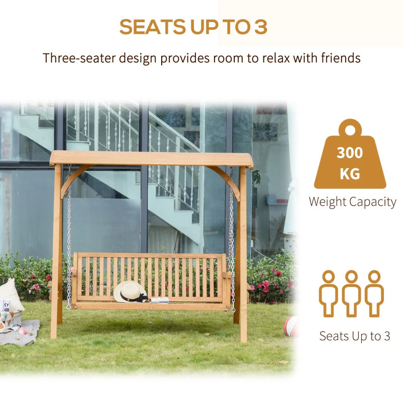 3-Seater Wooden Swing Bench - Natural