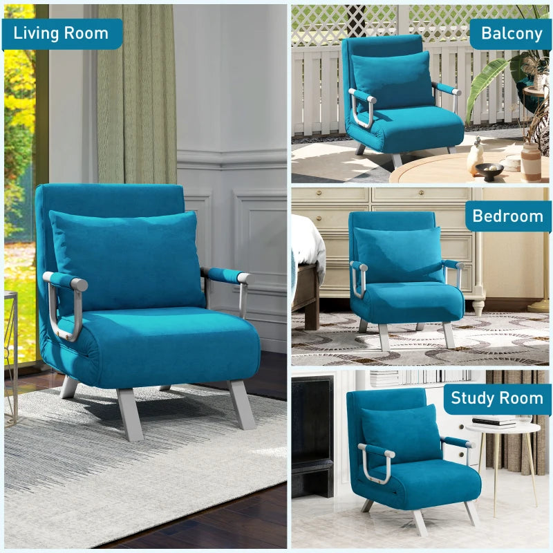 Versatile 4-in-1 Faux Suede Chair Bed in Blue for Stylish Comfort and Space-Saving Solutions