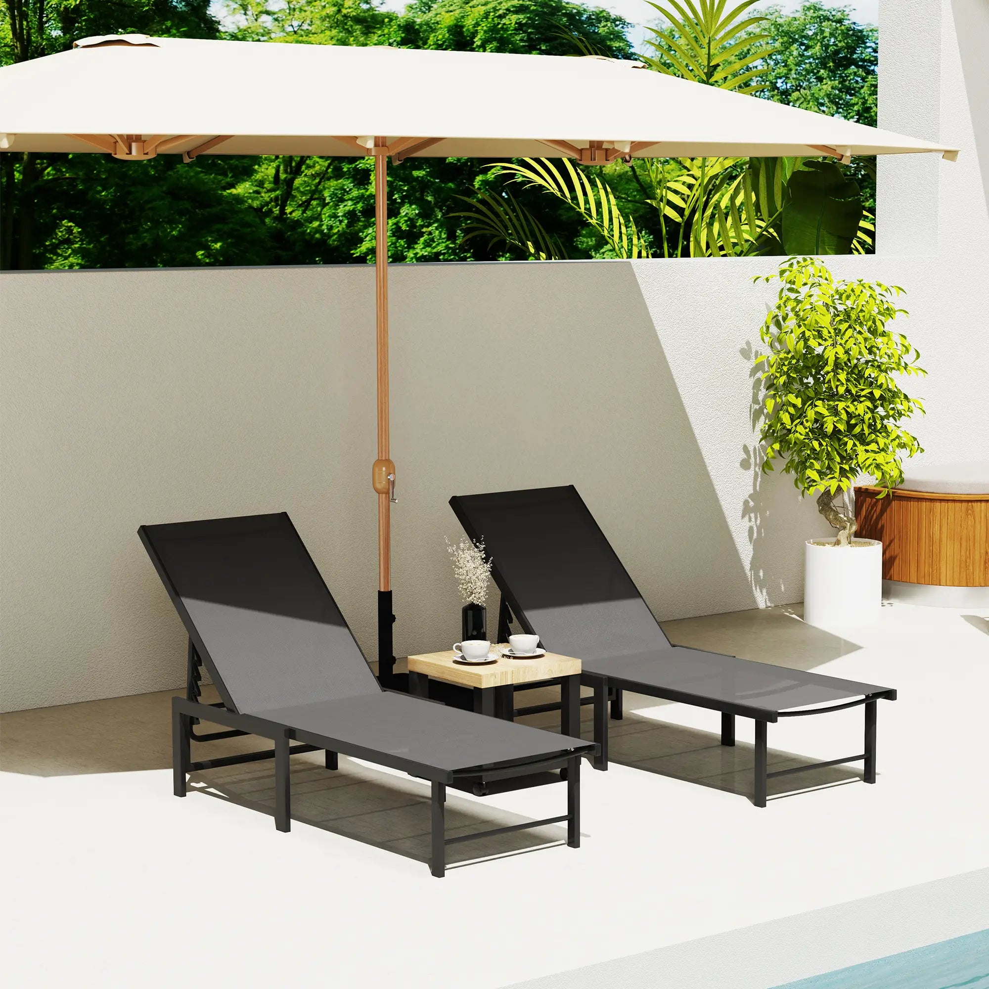 Grey Five Level Reclining Sun Loungers - Set of Two