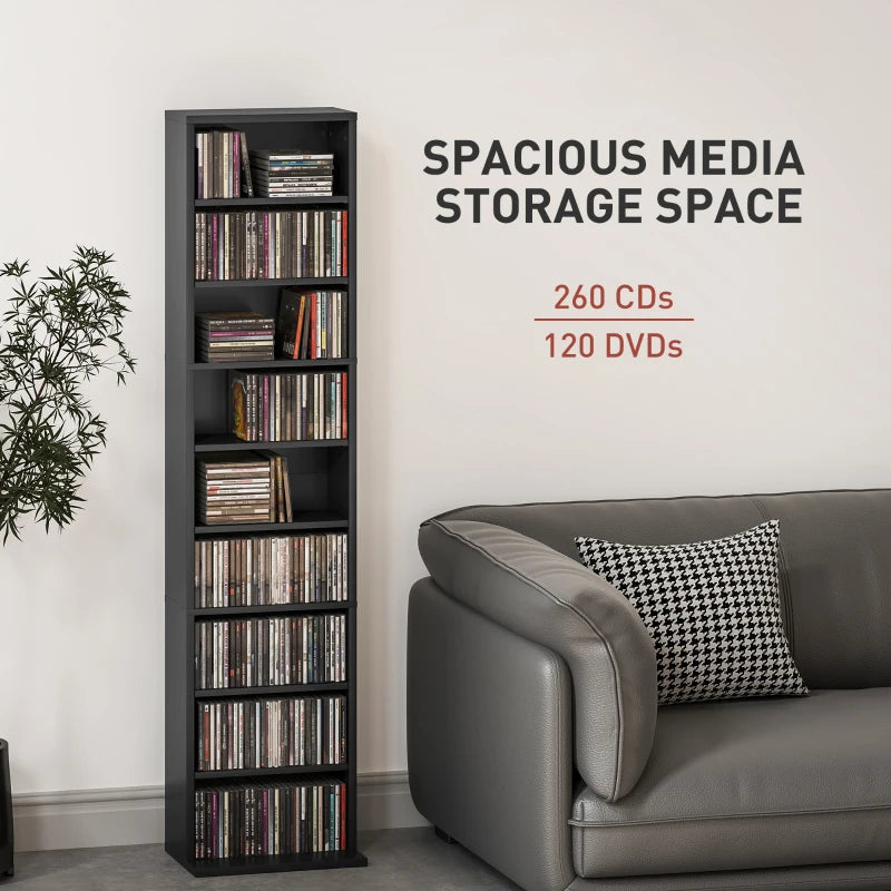 Stylish 260 Narrow CD Storage Unit in Black - Space-Saving Organizer for CDs, DVDs, and Media Collections