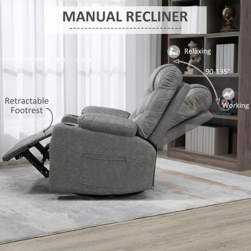 Thick Padded Faux Leather Recliner Armchair in Light Grey for Ultimate Comfort and Style