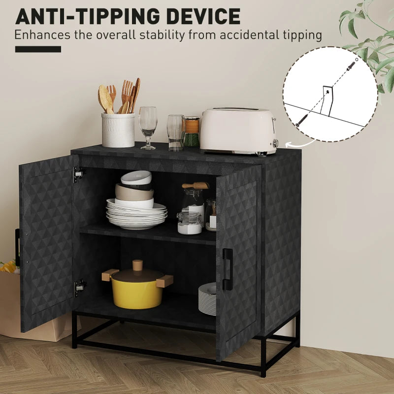 Modern Black Sideboard Storage Cabinet with Adjustable Shelf & 2 Doors - Freestanding Furniture for Living Room