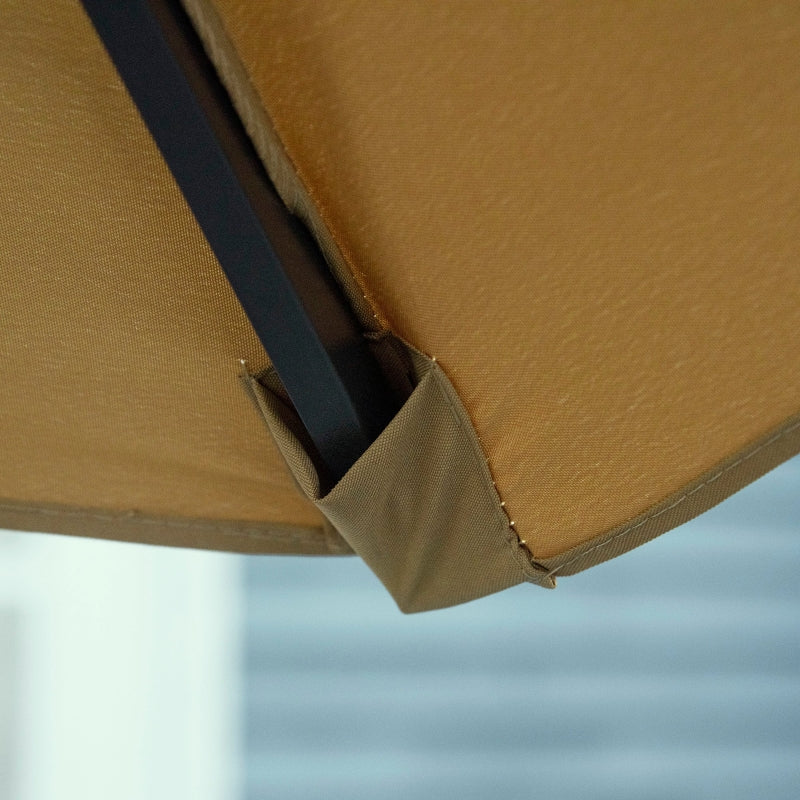 Brown 2.7m Patio Garden Umbrella with Tilt Crank and LED Lights