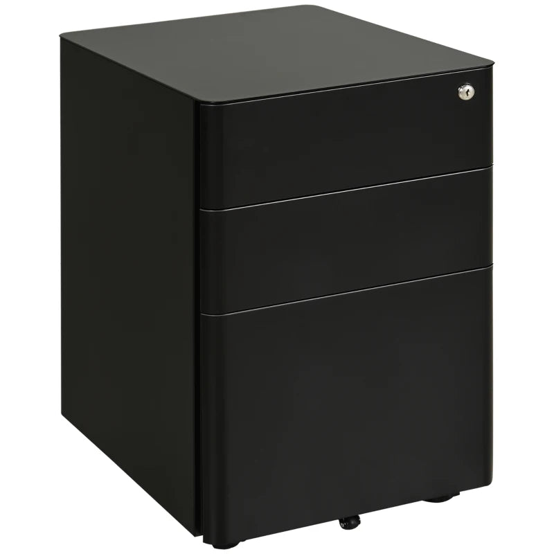 Vinsetto Lockable Rolling Filing Cabinet - 3 Drawer Steel Office Storage Unit for A4, Letter & Legal Files