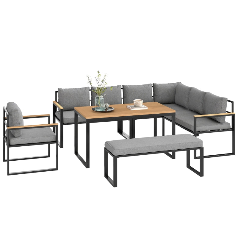 6-Piece L-Shaped Garden Furniture Set with 3 Loveseats - Natural Wood Outdoor Seating