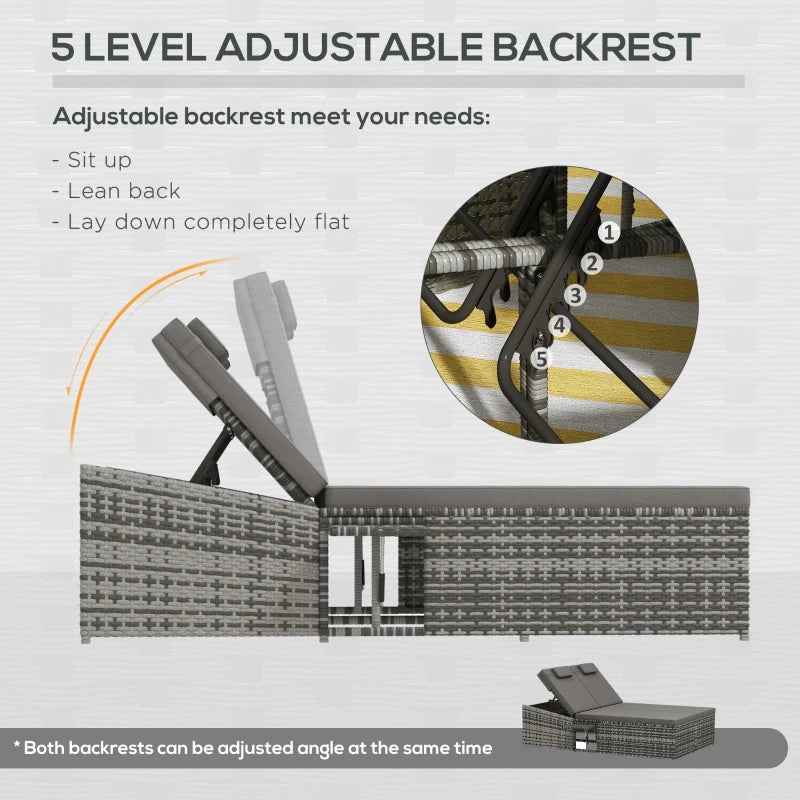 Grey Rattan 2-Seater Day Bed with Fire Retardant Cushions