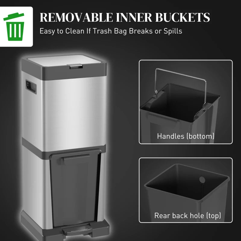 34L Double Compartment Kitchen Trash Can with Soft-Close Lid for Efficient Waste Separation