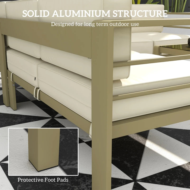 Light Cream/Gold Metal Garden Sofa, Table & Chair