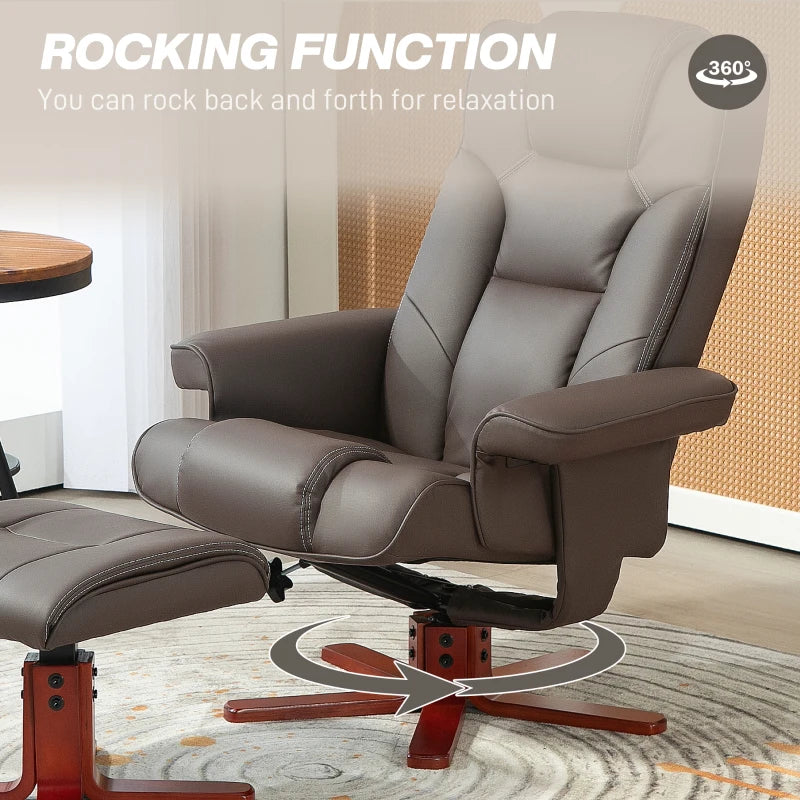 Brown Faux Leather Manual Recliner and Footstool Set for Ultimate Comfort and Relaxation