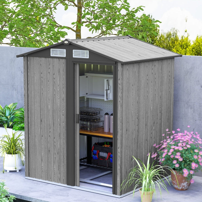 5ft x 4.3ft Outdoor Garden Storage Shed - Grey Wooden Effect, Durable & Weatherproof