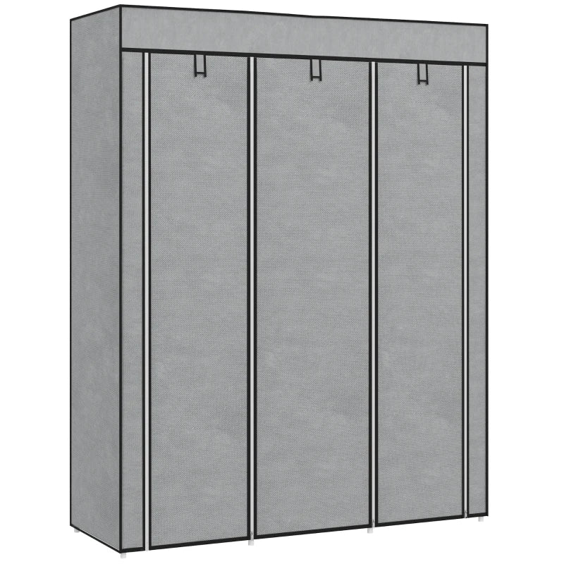 Light Grey Fabric Wardrobe with Rails and Shelves for Stylish Storage Solutions