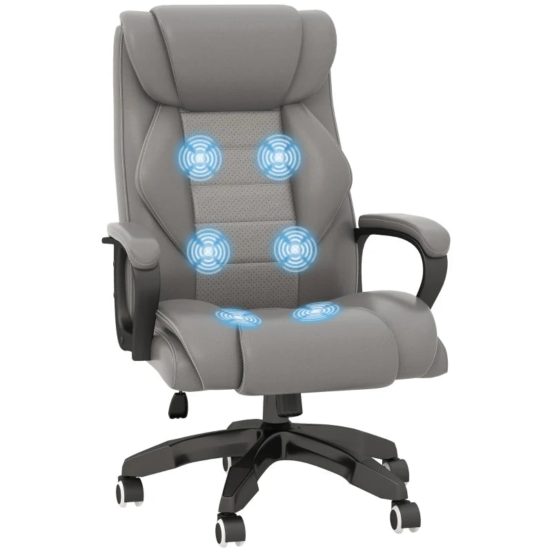 Vinsetto Grey Office Chair with 6-Point Massage & Back Heat, Ergonomic PU Desk Chair with Padded Seat & Tilt Function
