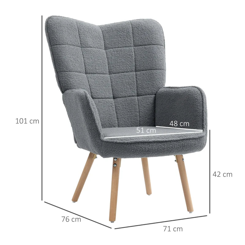 Grey Teddy Fleece Wingback Accent Chair for Stylish Living Room Decor