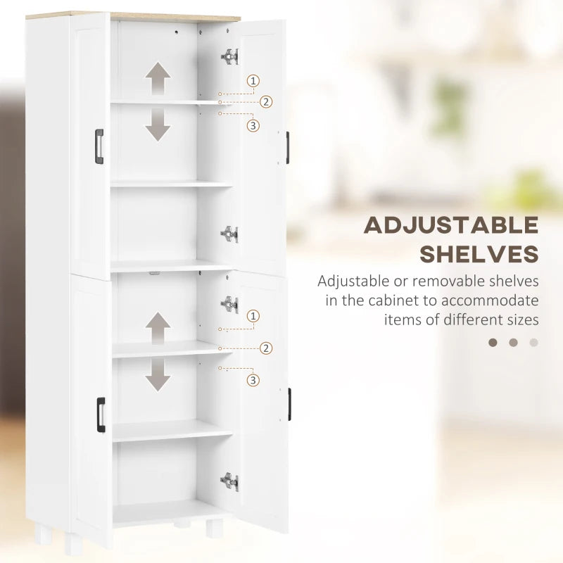 Freestanding Kitchen Cupboard - 4-Door Storage Cabinet Organizer with Adjustable Shelves in White - Stylish & Functional