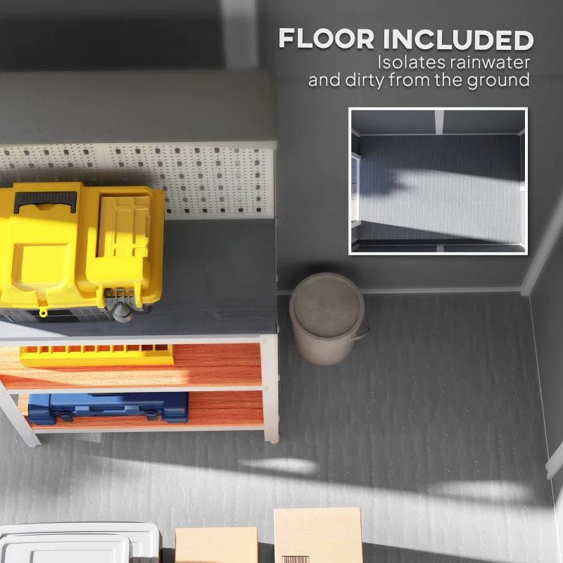 4 x 6ft Grey Plastic Garden Shed - Lockable Tool Storage with Floor, Window & Vents, Zero Maintenance Resin Outdoor Shed