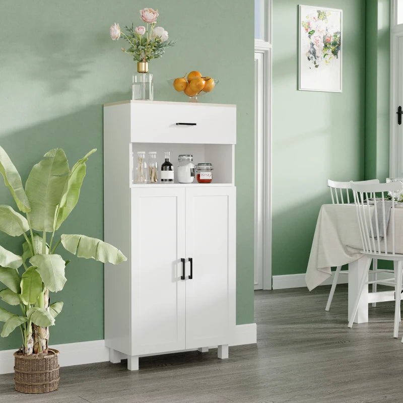Nordic Freestanding Kitchen Cupboard - 130cm White Storage Cabinet with Drawer & Open Countertop for Living & Dining Room