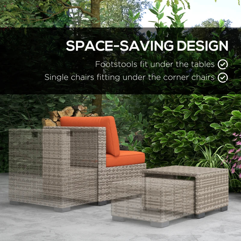 8-Piece Rattan Garden Furniture Set with Orange and Grey Cushions