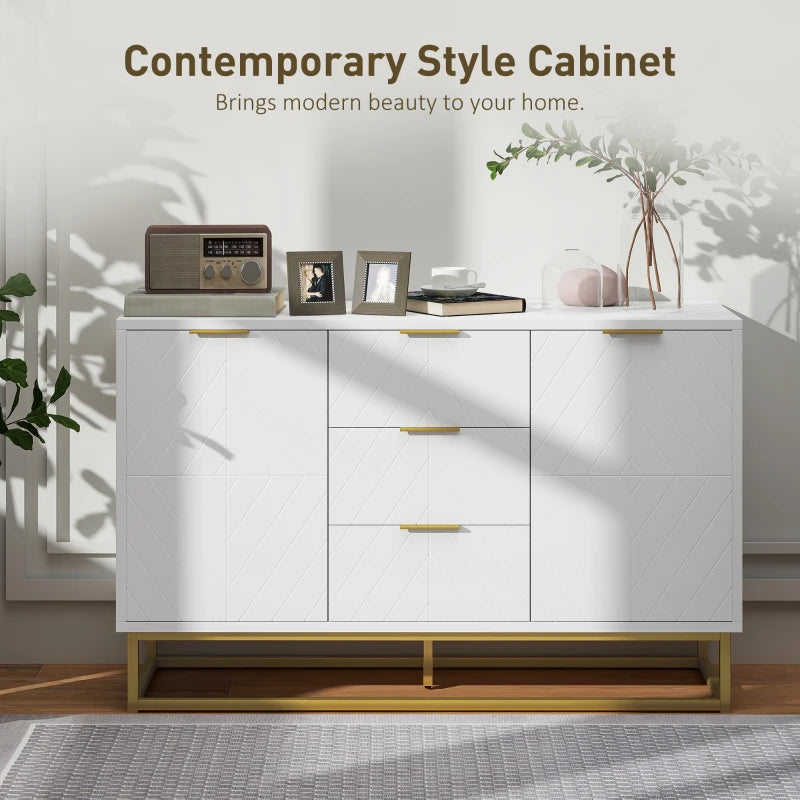 Modern White Sideboard with 3 Drawers & Adjustable Shelves - Stylish Storage Solution for Living Room Furniture
