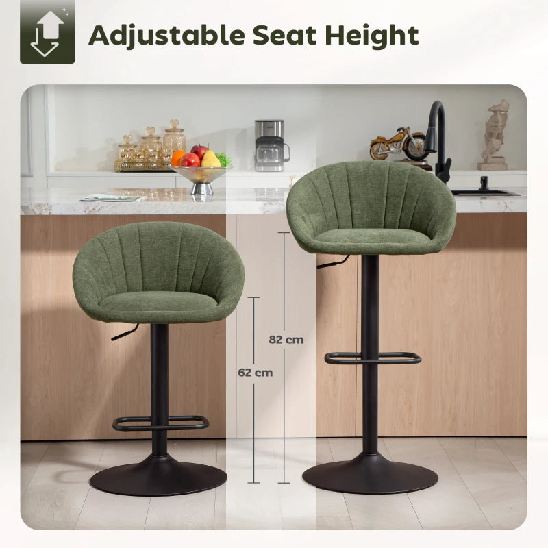 Set of 2 Dark Green Relaxed Tub Bar Stools - Stylish & Comfortable Seating for Kitchen or Home Bar