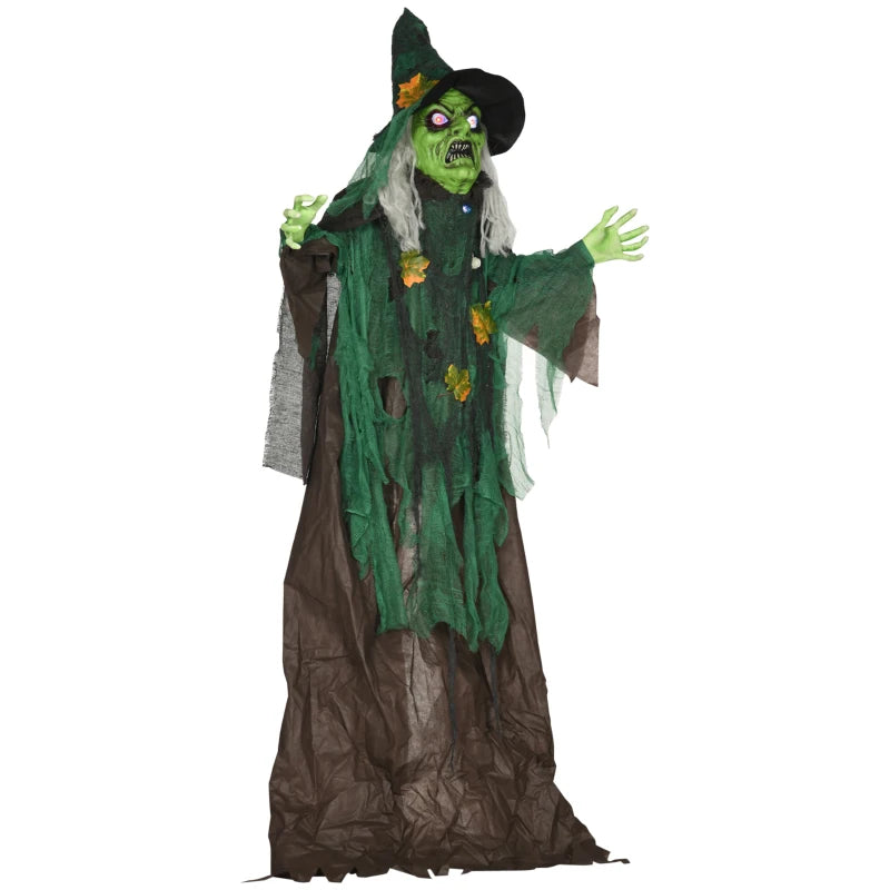 6ft Halloween Witch Decoration - Outdoor Sound & Light Activated Prop with Glowing Eyes & Magical Heart for Spooky Fun