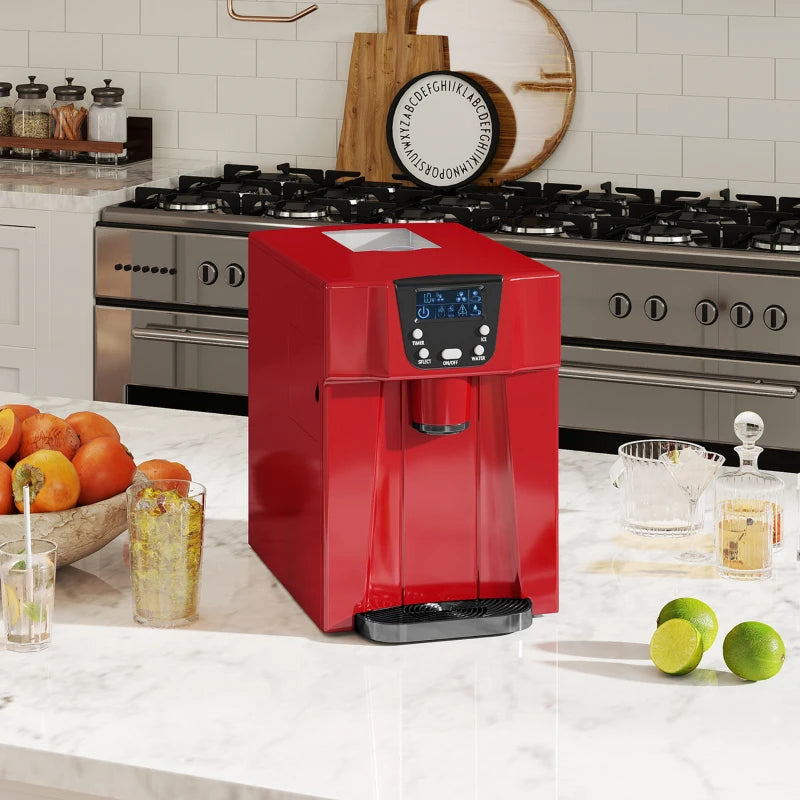 3L Ice Maker & Water Dispenser - 12kg Daily, 9 Ice Cubes in 6-10 Mins, Compact Red Ice Machine