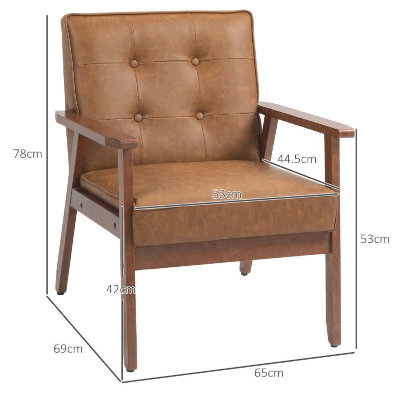 Retro-Style Accent Chairs with Faux Leather Seats - Set of Two in Brown