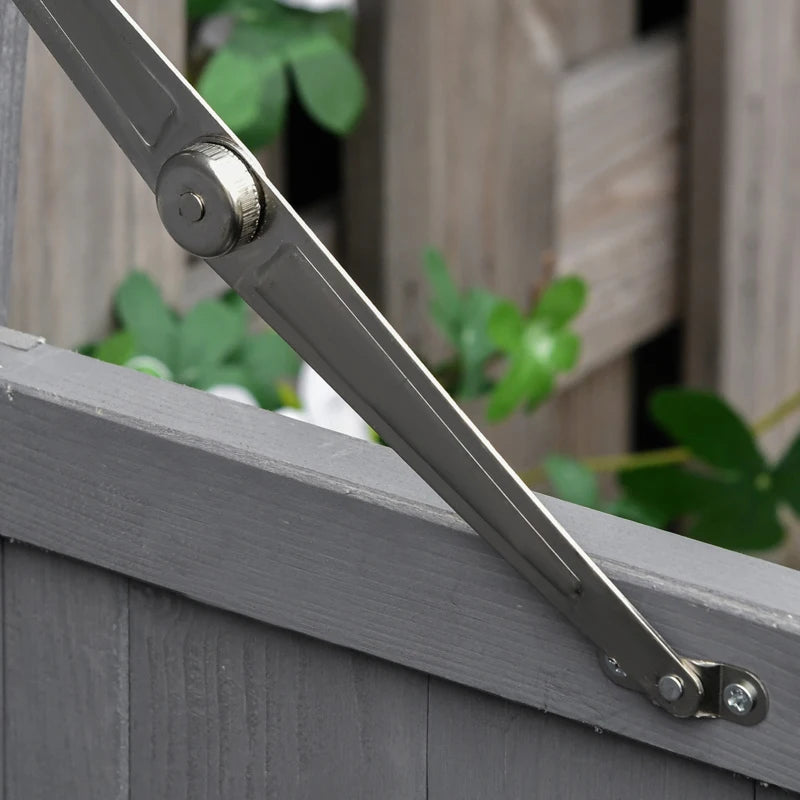 Wooden Garden Shed with Hinged Roof and Removable Shelf Outdoor Tool Storage Cabinet Double Doors 74x43x88cm Grey