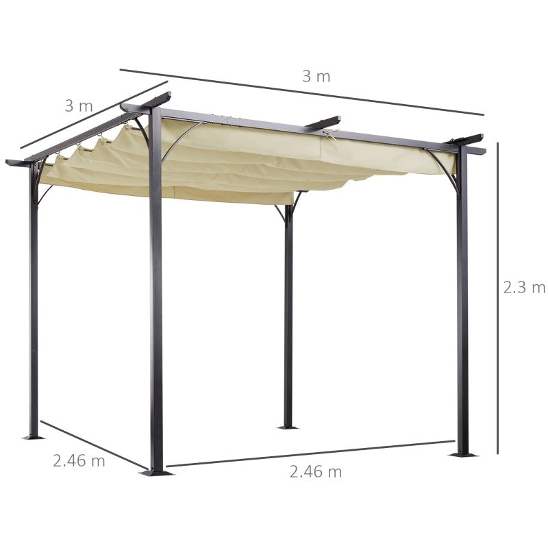 3m x 3m Beige Metal Pergola - Outdoor Garden Gazebo