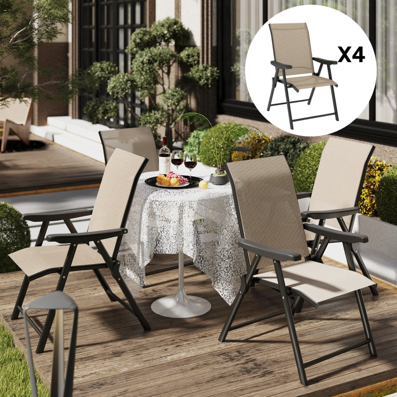 Set of Four Brown and Black Folding Outdoor Chairs - Compact Size for Easy Storage