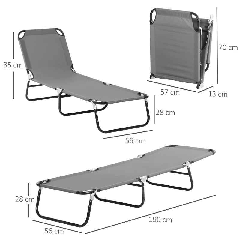 Grey Foldable Sun Loungers Set with Adjustable Backrest