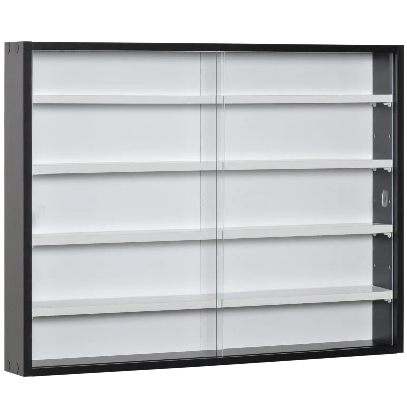 5-Tier Adjustable Wall Display Shelf Unit with Glass Doors - Stylish Home Office Storage Cabinet 60x80cm Black/White