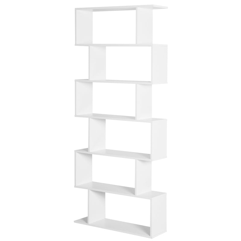 6-Tier S-Shaped Bookcase - Modern White Storage Unit & Display Shelf for Living Room, Bedroom, Home Office, Plants