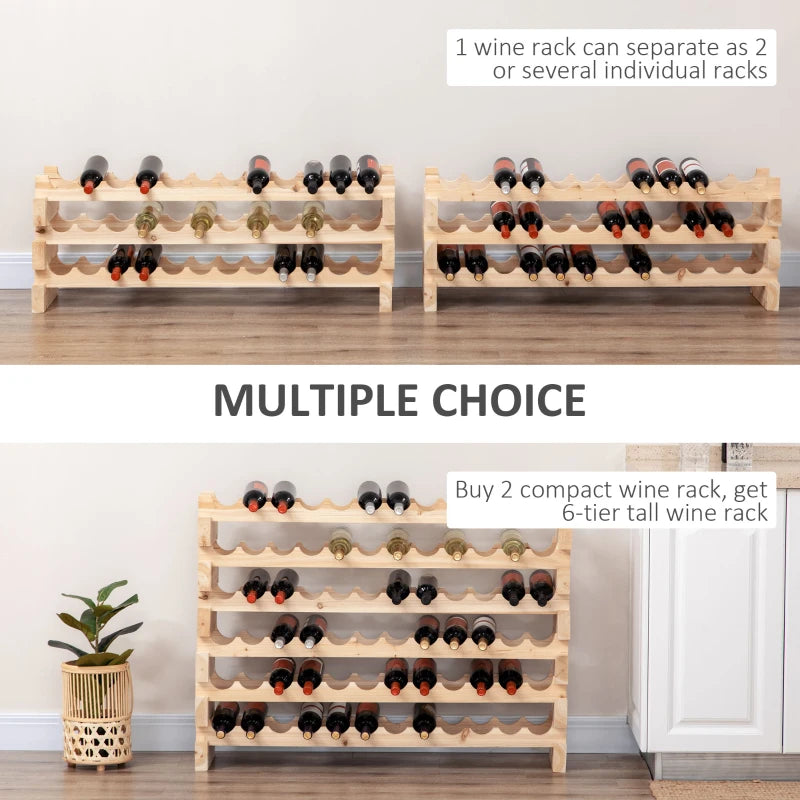 Elegant Three-Tier Wooden Wine Rack for 36 Bottles - Natural Finish, Perfect for Home or Wine Cellar Storage