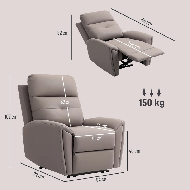 Modern Grey Recliner Armchair with Adjustable Leg Rest and Overstuffed Microfibre Lounge Seating for Living Room or Bedroom