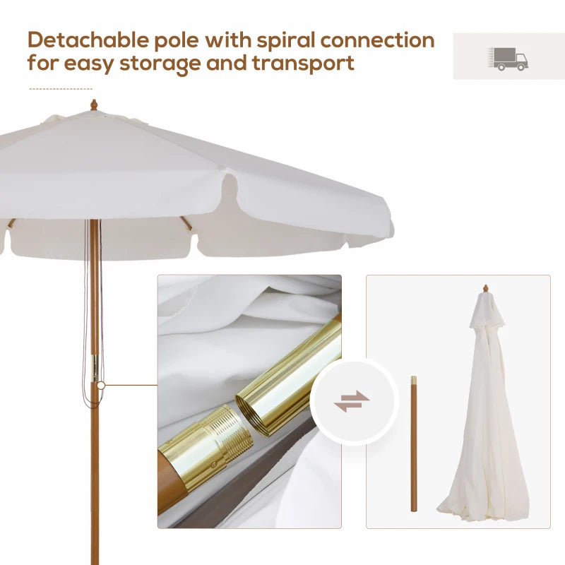 3.3m Cream White Garden Parasol Umbrella - Outdoor Sun Shade Canopy with 8 Bamboo Ribs and Wooden Pole