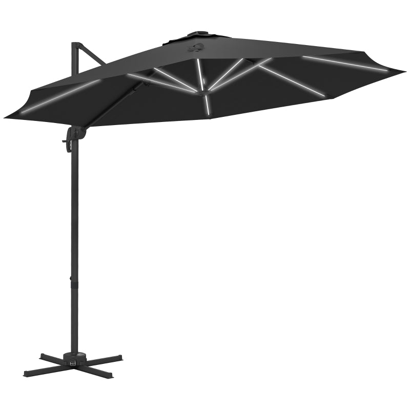 Adjustable Cantilever Parasol with Solar LED Lights, Dark Grey, 3m