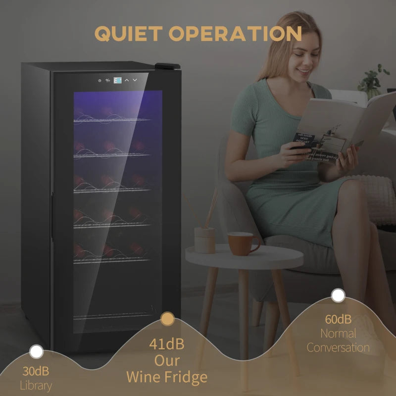 18-Bottle Black Wine Fridge with LED Lights - Compact Narrow Design for Optimal Wine Storage